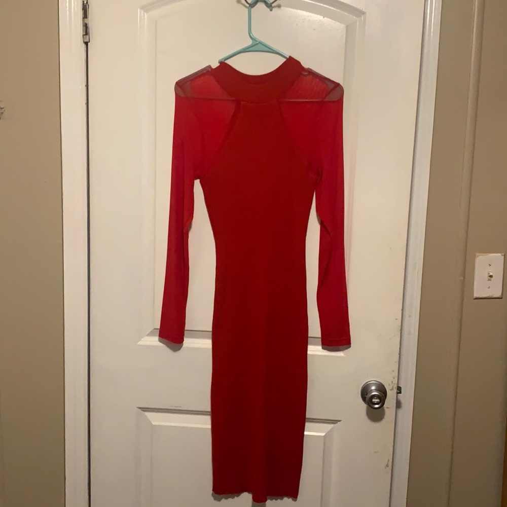 Red semi see through dress